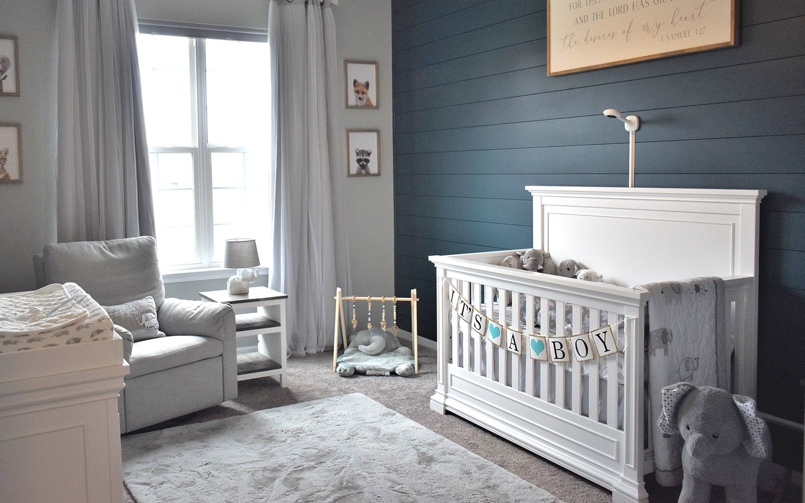 Attractive White Nursery Ideas With Blue Wall