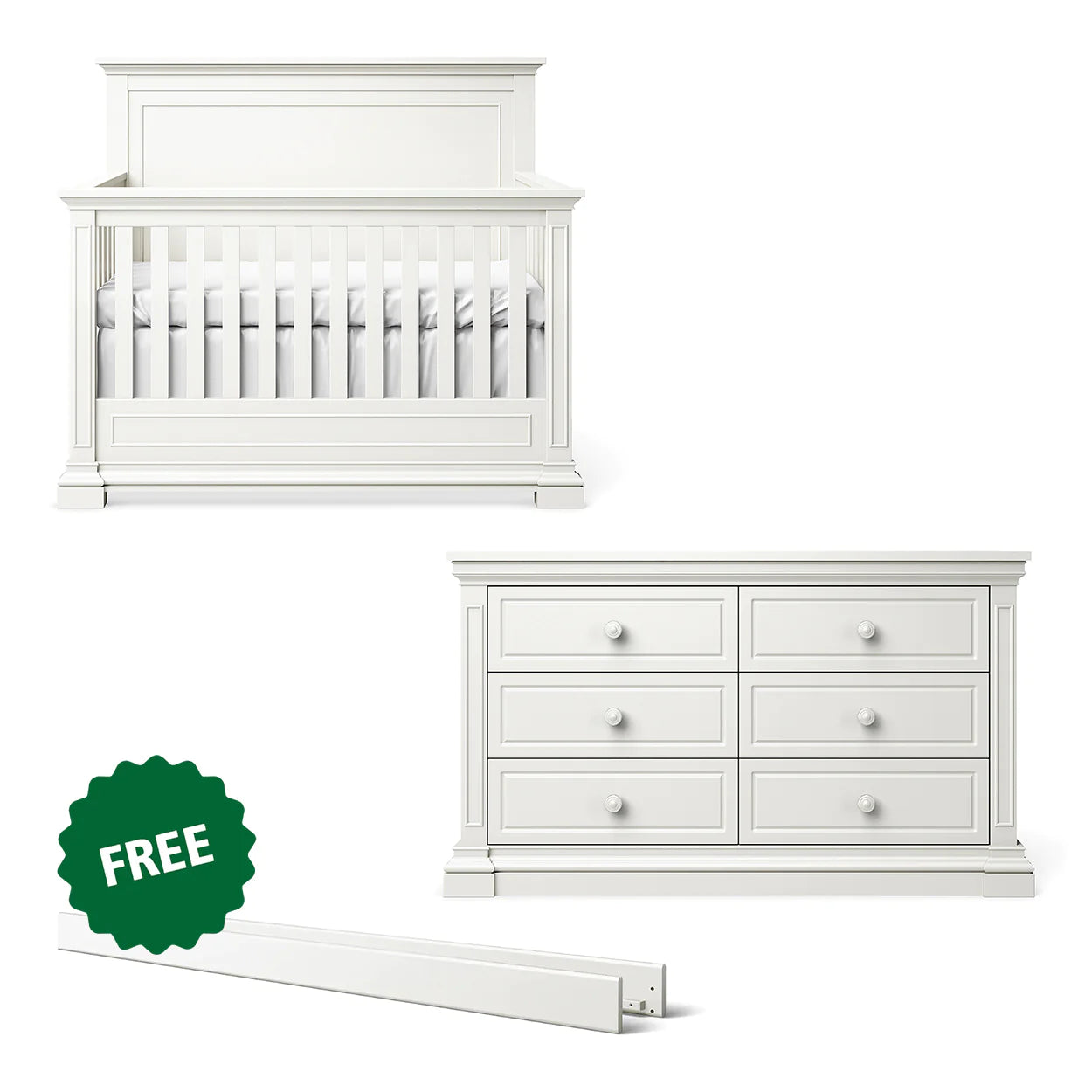 Jackson Convertible Crib & Double Dresser + FREE Conversion Kit | White