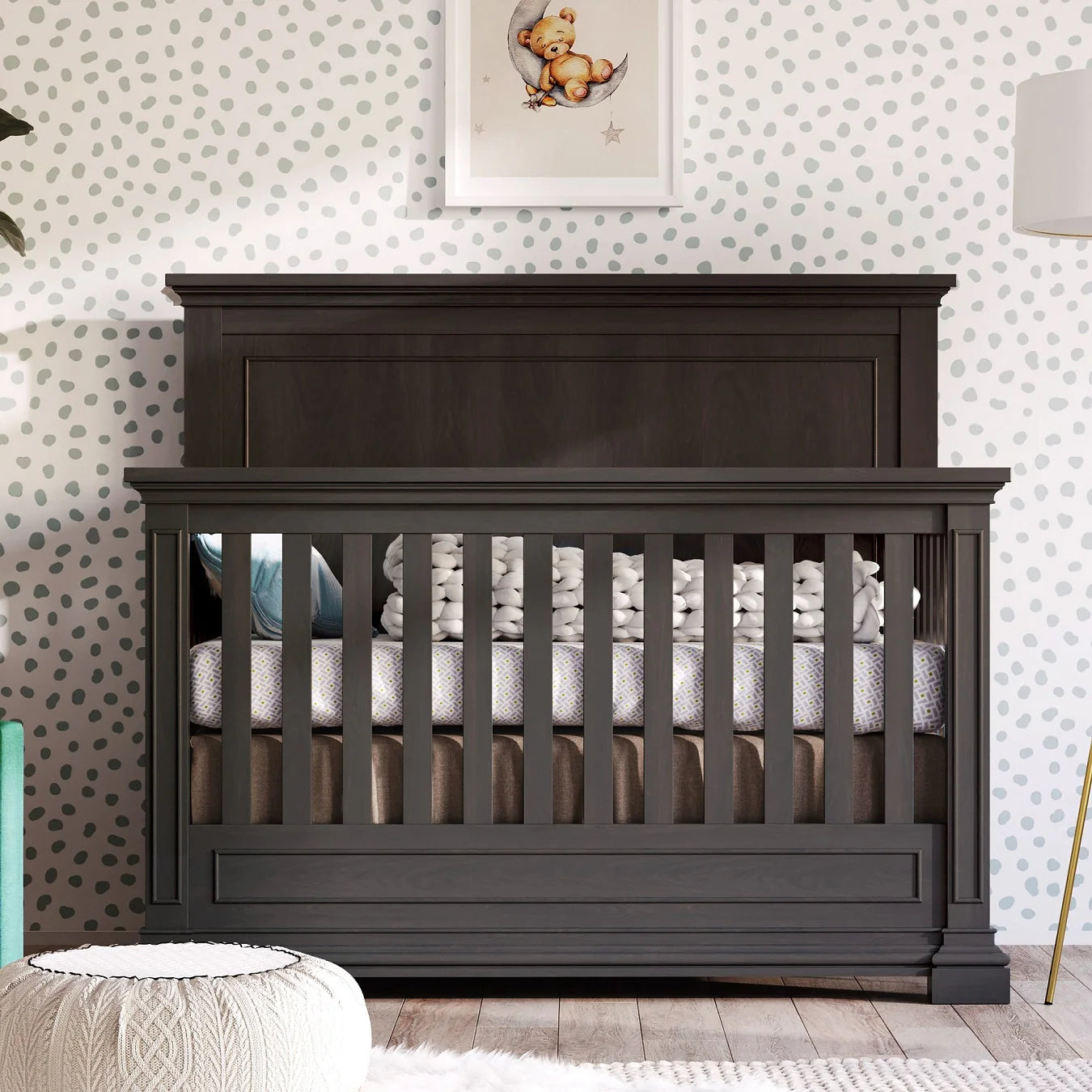 Jackson Convertible Crib & Double Dresser + FREE Conversion Kit | Aqua Gray