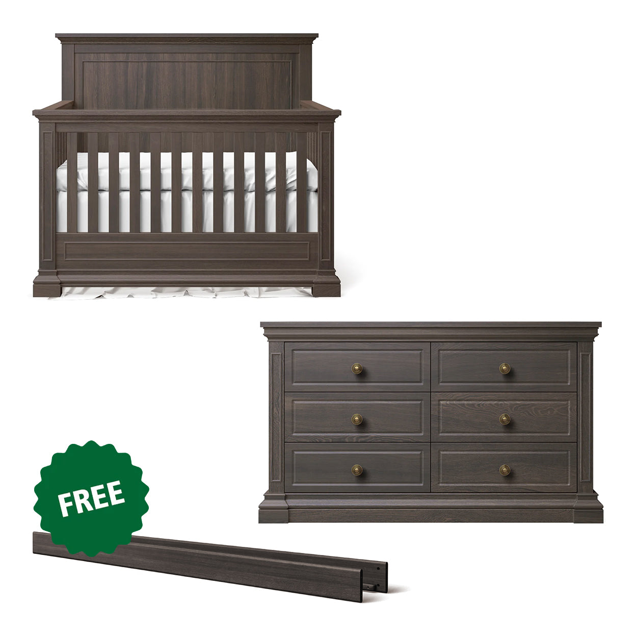 Jackson Convertible Crib & Double Dresser + FREE Conversion Kit | Aqua Gray